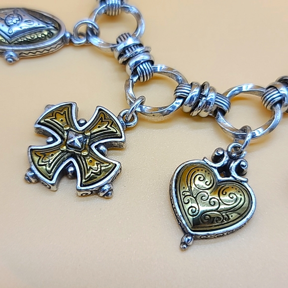 Brighton "CHERISH" Multiple Two-Tone Cross, Moon, & Heart Charm Bracelet RARE!! - Picture 3 of 11